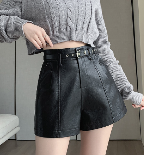 Lovito Women Party Sexy Mini Plain Belted Shorts LNE30098 Apricot/Black