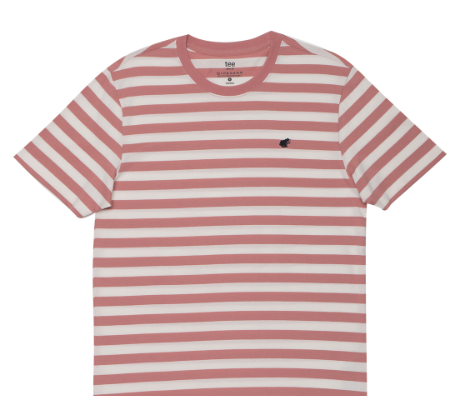 GIORDANO Men's Cotton Jersey Stripe Frog Tee T-Shirt 04 - Snow White / Ash Rose