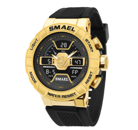SMAEL New Arrival Shockproof Sports Quartz Electronic Men Watches 8067 Alloy Dual Display Wrist Watch 50M Waterproof Stopwatch LED Watch 003