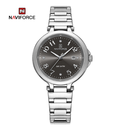 Naviforce NF5031 Ladies Fashion Casual Quartz Waterproof Stainless Steel Wristwatch SILVER BLACK