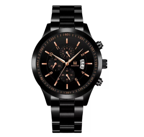 Luxury Business Men's Three-eye Calendar Analog Watch Stainless Steel Waterproof Men Quartz Wristwatches Relo Ng Kalalakihan BLACK ROSEGOLD