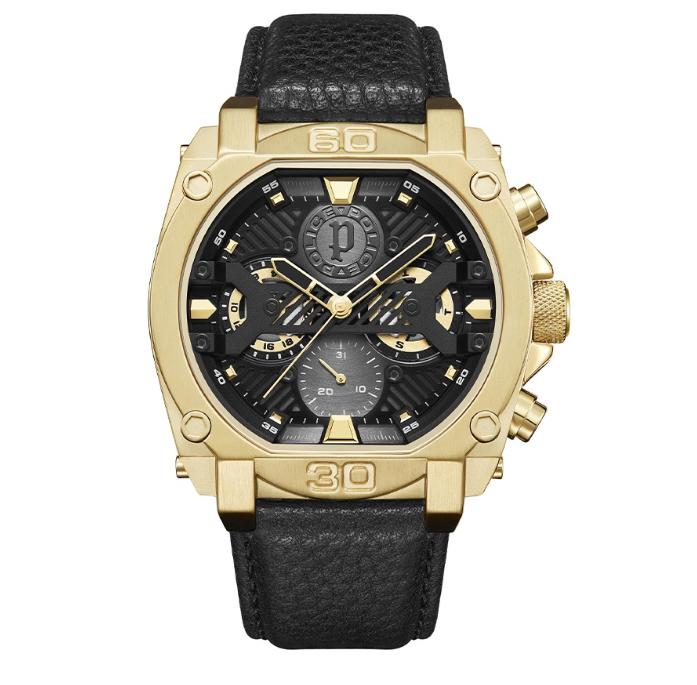 Police Norwood Black Leather Analog Quartz Watch For Men PPEWJF2226801