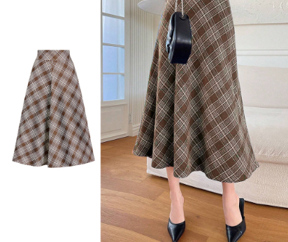 Lovito Women Elegant Plaid Pattern Skirts L71ED098 Brown