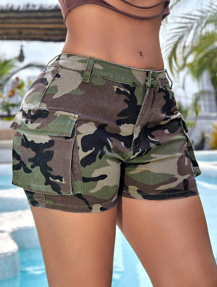 SHEIN Tall Women's Denim Shorts Workwear Mini Camouflage Shorts Fashion Street Y2k Boxer Shorts Back To School Fall Camo Jeans