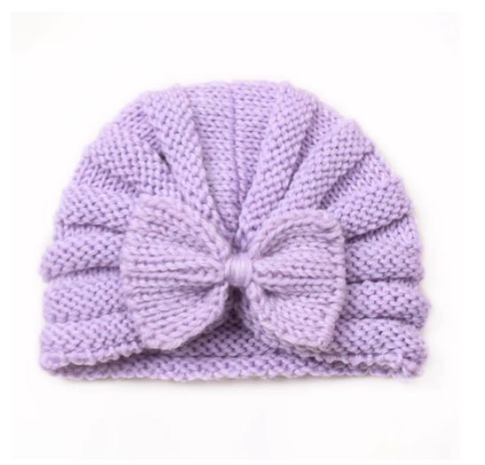 Newborn BowKnot Wool Soft Hat Elastic Knitted Warm Wool Cap for Baby Girl Turban Hat for Kids Girl H5