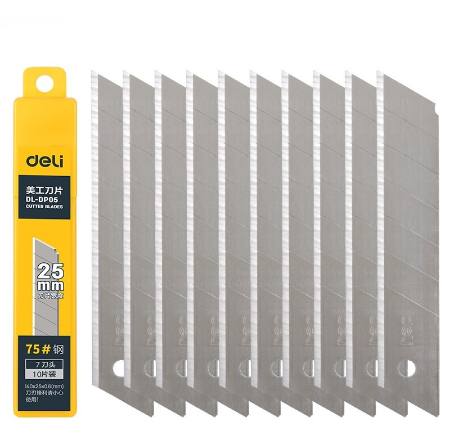 Deli 10Pcs 75# Stainless Steel Cutter Blade Refill Utility Blade Refill Set(25X126mm) DL-DP05