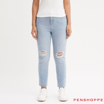 Penshoppe Ripped Vintage Slim Jeans For Women Light Blue