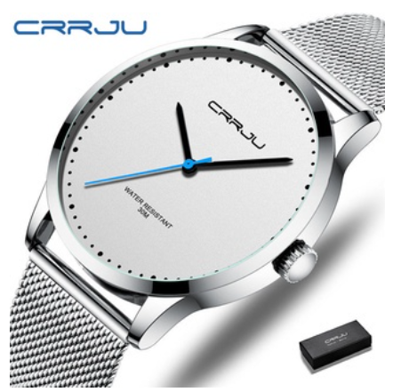 CRRJU Men's Watch Original Brand Ultra-thin Fashion Business Analog Quartz Stainless Steel Waterproof 2167 SILVER WHITE
