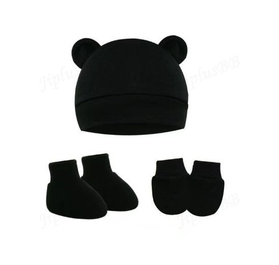 Baby hat Baby Mittens Booties Set newborn cap infant hats fashion Soft Cotton newborns Beanie 50