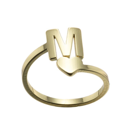 Fashion Heart 26 Letters Rings For Women Gold Color A-Z Initials Opening Ring Alphabet Finger Accessories Party Jewelry Gifts M