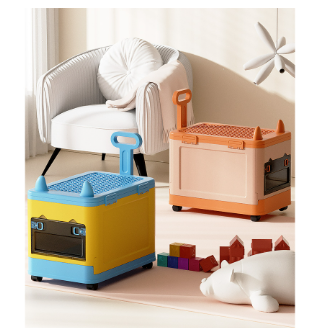 Children's Toy Clothes Storage Box Organizer Car Design W/ Lid and Wheels Laundry Container