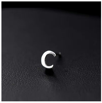 A-Z Initial Letter Stud Earrings for Women Girls Birthday Gift Silver Plated 26 Alphabet Name Ear Piercing Jewelry C