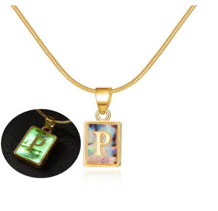18K Gold 26 Letter Square Colorful Nightlight Pendant Snake Bone Chain Necklace English Letter Pendant Necklace P