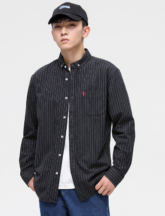 Korean Long Sleeve Polo Shirt For Men Black Flannel Checkered Longsleeve Men T Shirt Tops M-2XL