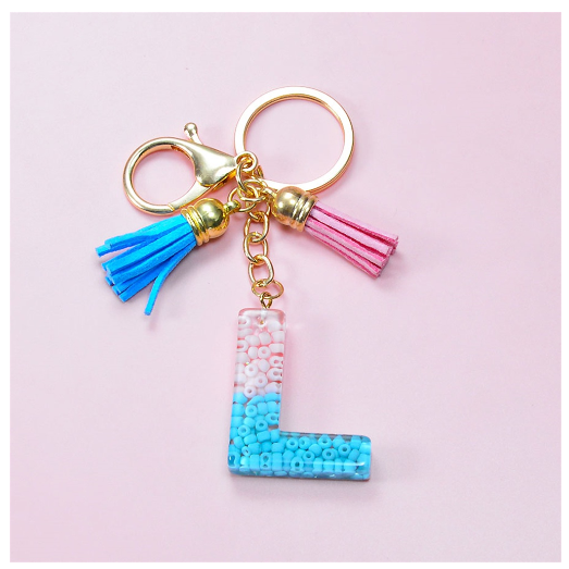A-Z 26 Letter Silicone Beads Filling Keychain Candy Color Name Initial Resin Keyring DIY Accessories Women Bag Ornaments L