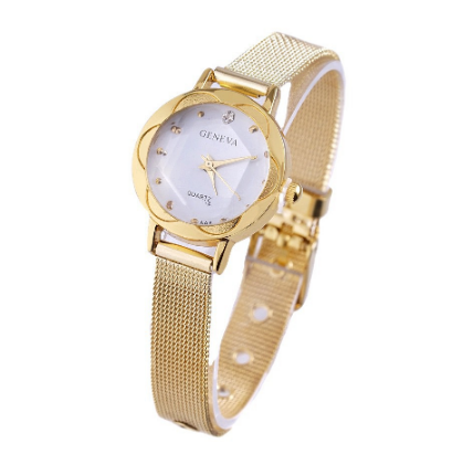 Geneva Fashion Women Diamond Gold Silver Steel Watch