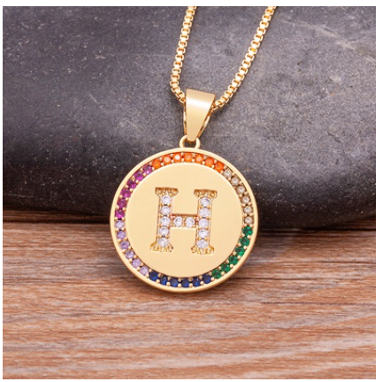 New Arrival Luxury A-Z Initial 26 Letters Pendant Charm Chain Necklaces High Quality Zircon Rainbow Jewelry H