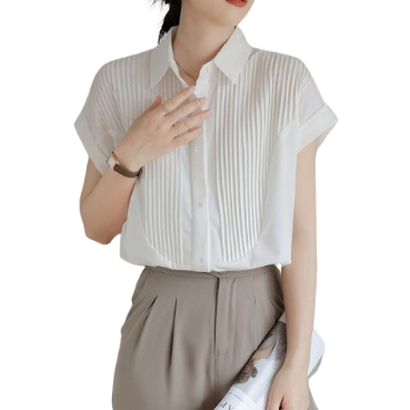 Lovito Women Plicated Fabric Stitching Blouse LNE24269 (White)