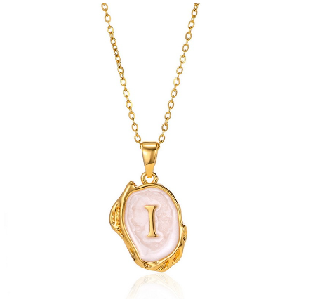 26 English Letter Necklace with Irregular Oil Drop Letters Pendant Necklace Chain in Gold I