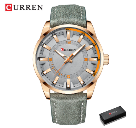 Curren Men's Watch Top Brand Luxury Quartz Sports Casual Creative Waterproof Men's Watches 8390 GREEN ROSE SILVER