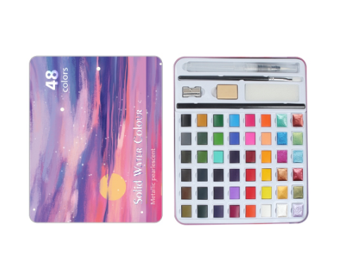 SeamiArt 36 48color Basic Metallic Color Half Pan Solid Watercolor Tin Box Set Nail Painting Student School Art Supplies