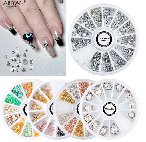 FABIYAN Nail Wheel Glitter Rhinestone Beads Stud Decoration Tools Diy Tips 3d Art