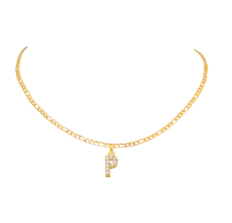 Vnox 14 Yellow Gold Plated Cubic Zirconia Initial Necklace Letter Necklaces for Women 20inch Chain P
