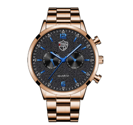 Quartz Stainless Steel Black Dial Men Fashion Wristwatch Men Relo Watch STEEL ROSEGOLD BLACK