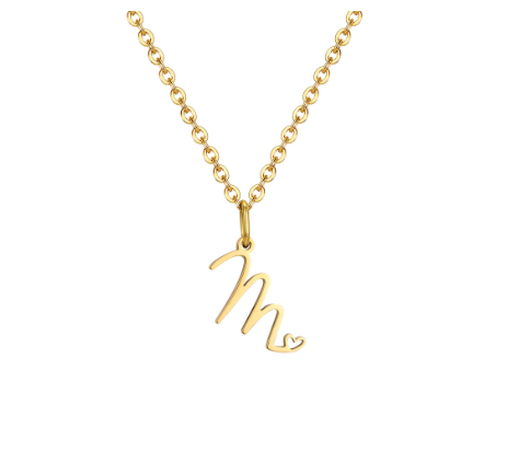 Vnox Initial with Hollow Heart Pendant Necklace,18K Gold Dainty Letter Choker Necklace Gift for Women Necklace Jewelry M