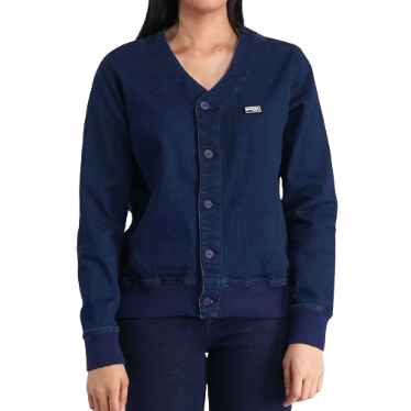 Bobson Japanese Ladies Basic Button Down Jacket for Women Trendy Relaxed Fit 131453 (Medium Wash)