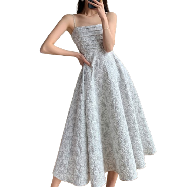 Lovito Women Elegant Floral Pleated Dress LNL36120 (Light Grey)