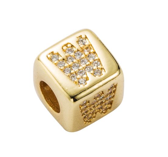 Gold Rhinestone Letters Cube Charm for Bracelet Necklace A-Z Alphabet Dice Beads W