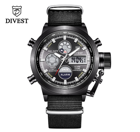 DIVEST Men's Watches Top Brand Fashion Casual Chrono Business Quartz Digital Men Watch Waterproof Luminous 9013 BLACK