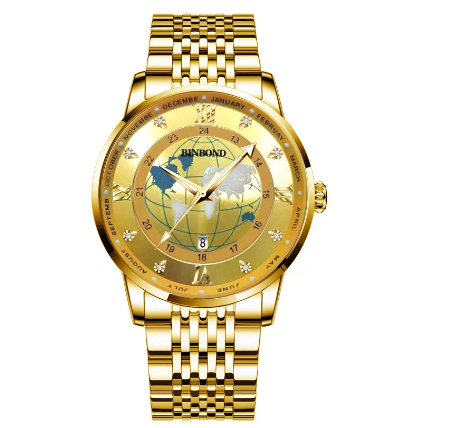 Original Luxury Golden Fashion Men Quartz Waterproof Luminous Calendar Stainless Steel Watch M2