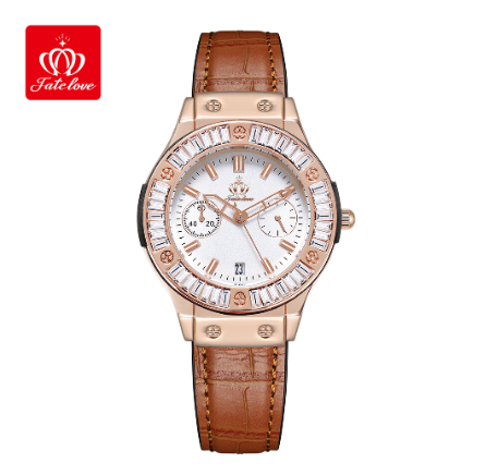 Fate Love Watch For Women Water Proof Leather With Box Original Quartz Luminous Authentic Fashion Watches GOLD CASE LIGHT BROWN STRAP