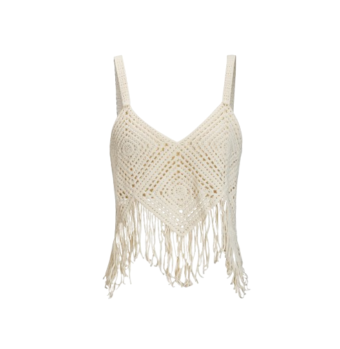 Lovito Sexy Plain Fringe Geometric Textured Fabric Cover Up Sleeveless V Neck Tassel Tops for Women L50AD019 (Apricot/Off White)