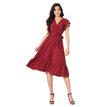 Lovito Women Boho Ditsy Floral Belted Ruffle Hem Dress LBL08133