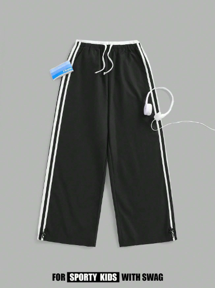 JNSQ Teen Girl Woven Color Block Drawstring Casual Pants With Inserted Pockets