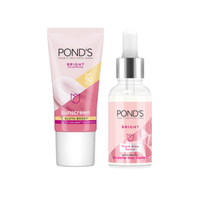Pond's Bright Triple Glow Serum 30g and Brightening Sunscreen SPF 50 PA+++ 30g