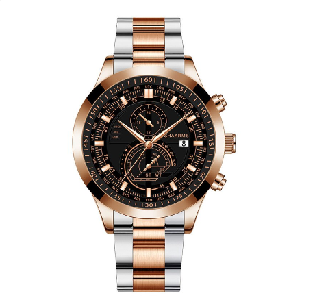 Men's Quartz Business Wacthes Stainless Steel Waterproof Sport Date Watch Men Relo Ng Kalalakihan Wristwatch ROSEGOLD BLACK