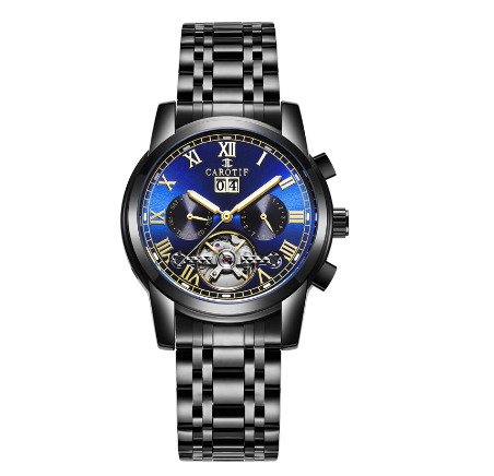 CAROTIF Automatic Tourbillon Watch for Men - Gold Skeleton Luxury Stainless Steel Calendar F6002C 7