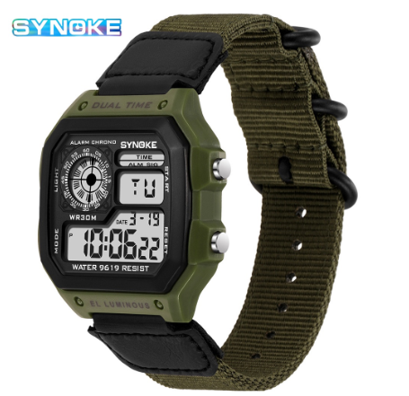 SYNOKE Men's Watch Nylon Strap Luxury Fashion Waterproof Sport Watch Digital Watches For Men and Women GREEN