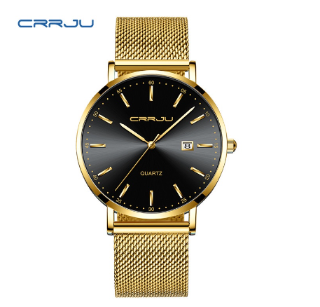 CRRJU Women's Watch Original Brand Multifunction Dial Casual Sports Analog Quartz Stainless Steel Waterproof 2161 X GOLD BLACK