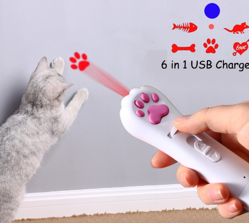 6 in 1 USB Pet LED 1 mw Laser Cat Laser Transform pattern Rechargeable Toy Interactive Bright Animation Pointer Light Pen Toys