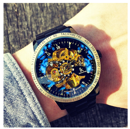 Men Watch Ik Colouring Top Brand Automatic Mechanical Skeleton Sport Watches Fashion Waterproof Discolored glass Stainless Steel Strap Watch 5