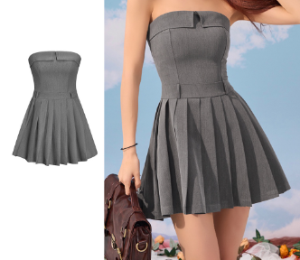 Lovito Women Casual Plain Pleated Dress L67AD077 Grey