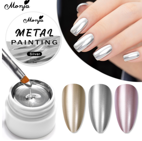 Monja Metallic Painting Gel Polish Nail Art Gold Silver Rose Mirror Glitter Uv Soak Off Color Diy Manicure Varnish 5ML