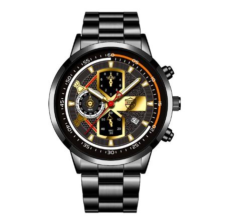 Luxury Gold Mens Quartz Business Wacthes Mens Stainless Steel Original Water Proof Analog Wristwatch Men Watch Relo Ng Kalalakihan STEEL BLACK GOLD