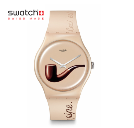 Swatch New Gent La Trahison Des Images By Rene Magritte SO29Z124 Beige Silicone Strap Watch