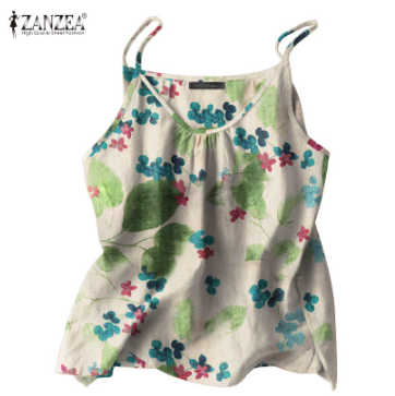 ZANZEA Women Summer Casual Loose Sleeveless O-Neck Floral Printed Tanks